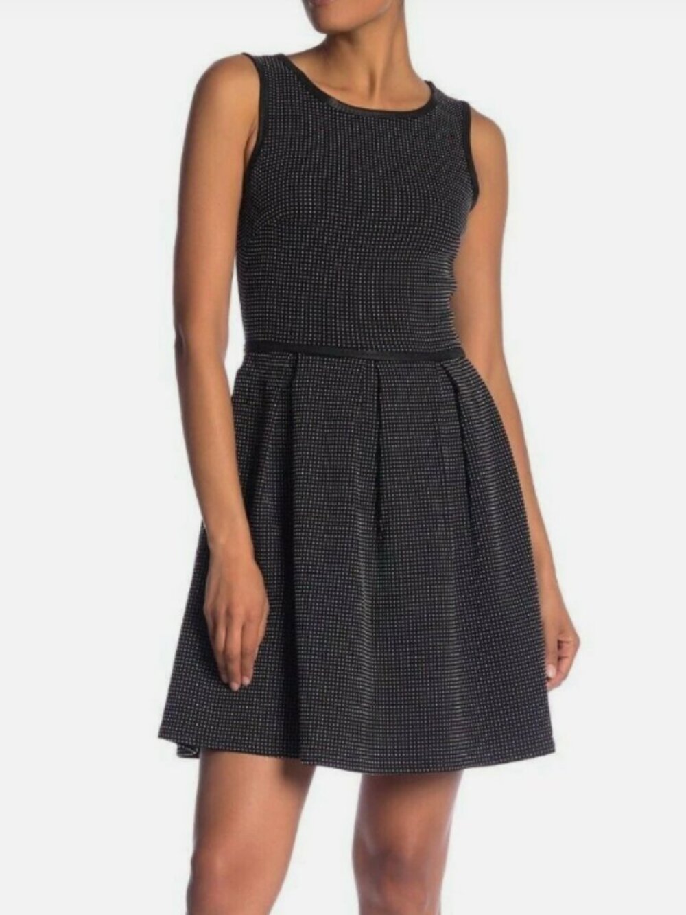 Max Studio | NWM Women's Black/White pin dot pleated fit and flare dress-Size S